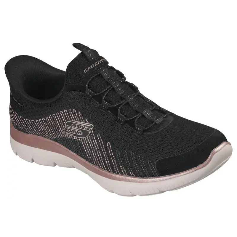 Womens Skechers Slip Ins Summits Sweet Stitch Black Rose Gold Mesh Shoes
