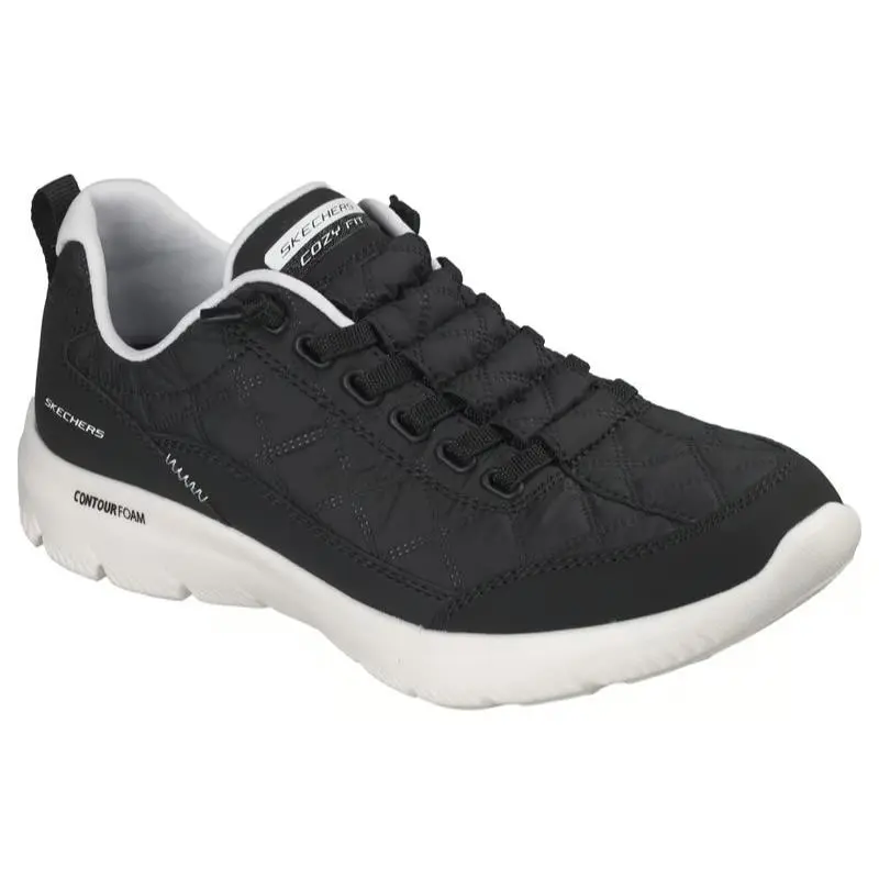 Womens Skechers Summits Contour Foam Cozy Fit Black White Leather Shoes