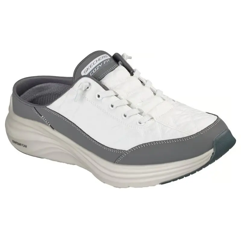 Mens Skechers Contour Foam Cozy Fit Shorva White Charcoal Mesh Shoes