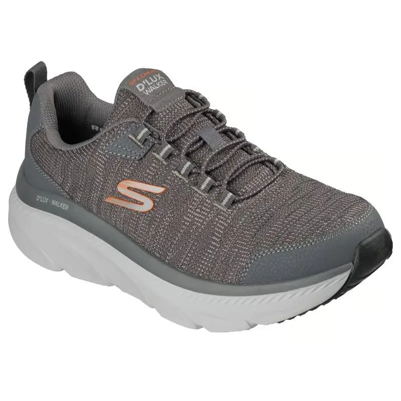 Mens  Relaxed Fit D`lux Walker 2.0 Brexon Charcoal Orange Knit Shoes Extra Wide by Skechers