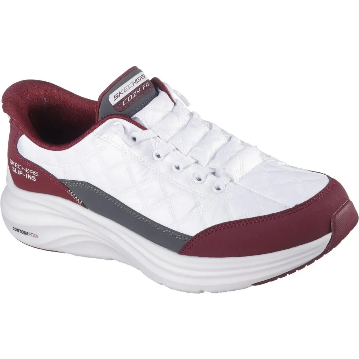 Mens Skechers Slip Ins Contour Foam Cozy Fit Ohtro White Burgundy Fabric