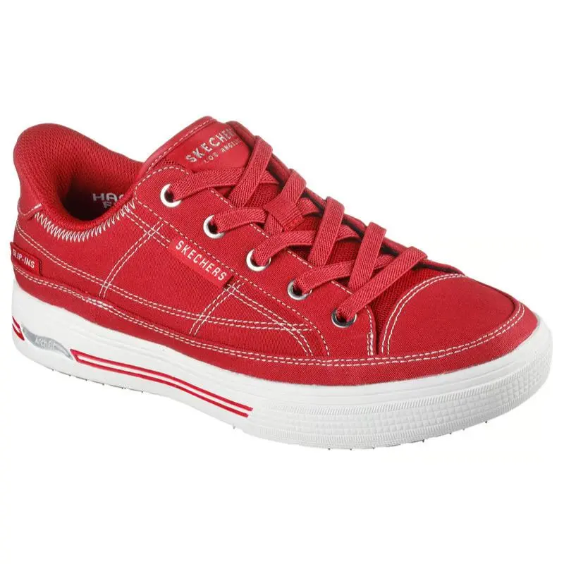 Womens Skechers Slip Ins Arch Fit Arcade See YA There Red Canvas Shoes