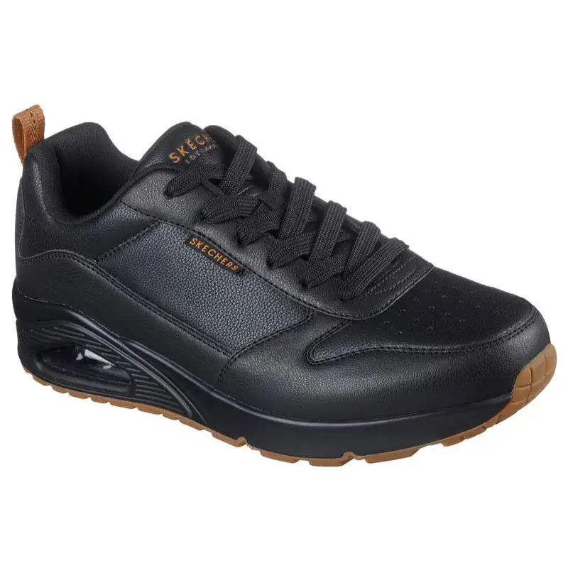Mens Skechers Uno Alder Black Leather Shoes