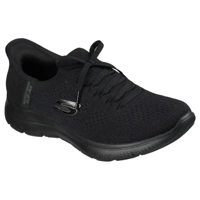 Womens Skechers Slip Ins Summits Daily Black Knit Shoes