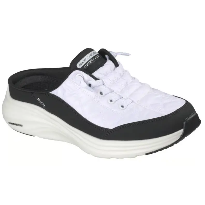 Womens Skechers Contour Foam Cozy Fit Sweet Embrace White Black Mesh