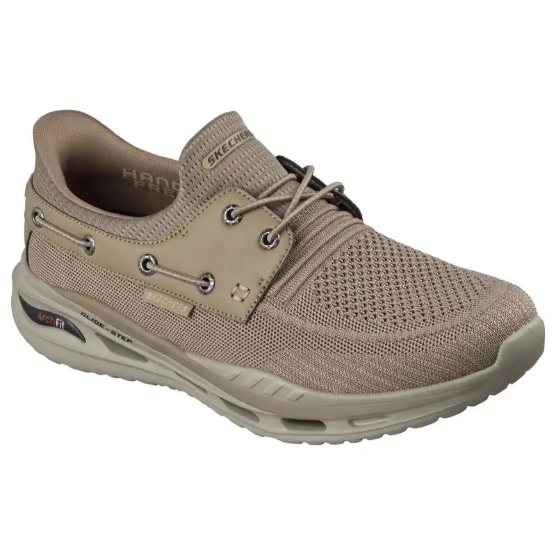 Mens Skechers Slip Ins Relaxed Fit Arch Fit Orvan Starport Taupe Knit Shoes