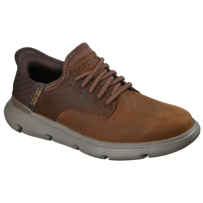 Mens Skechers Slip Ins Garza Gervin Brown Leather Shoes - Brown