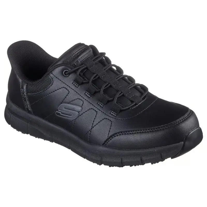 Mens Skechers Slip Ins Work Slip Resistant Nampa Knotly Black Leather Shoes