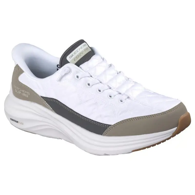 Mens Skechers Slip Ins Contour Foam Cozy Fit White Taupe Fabric Shoes