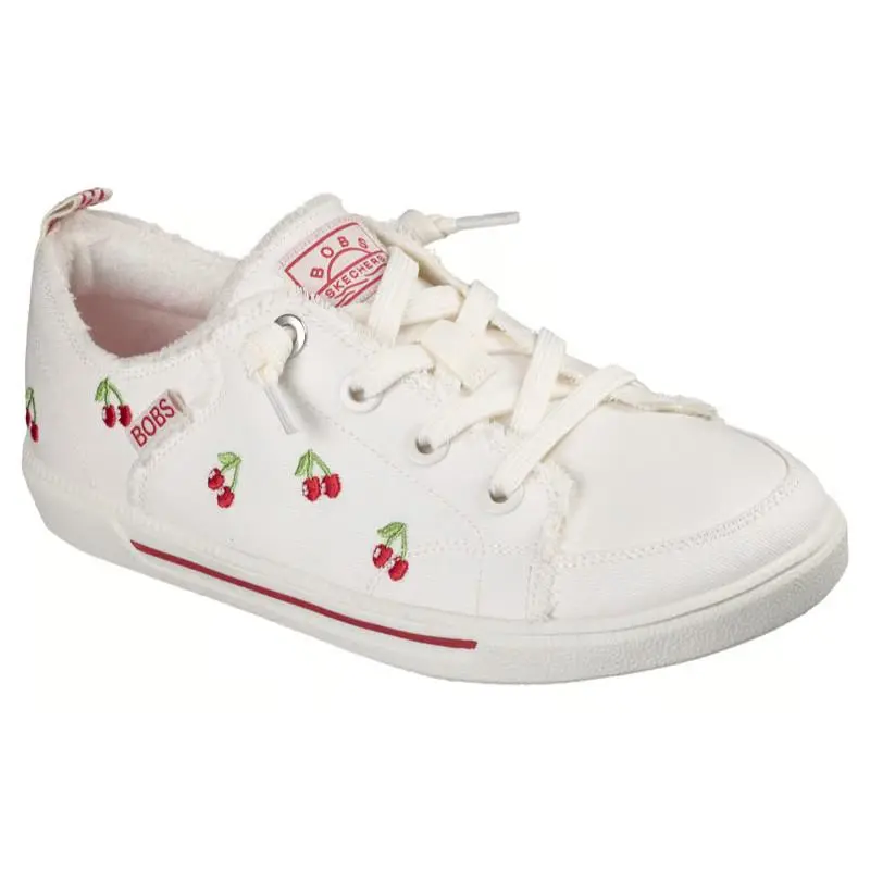 Womens Skechers Bobs B Cute 2.0 Fruity Feeling White Red Canvas Shoes