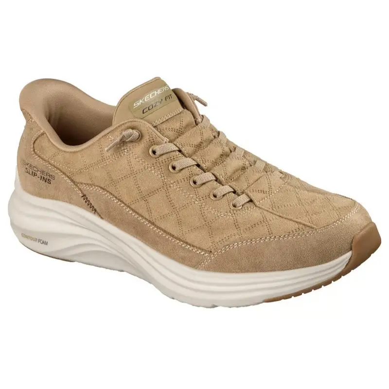 Mens Skechers Slip Ins Contour Foam Cozy Fit Calvoro Sand Leather Shoes