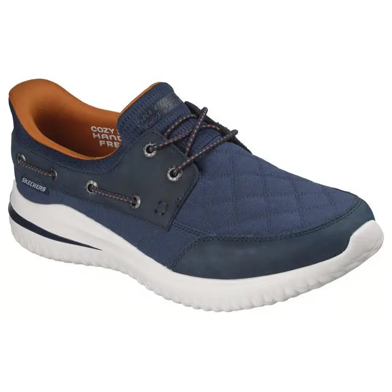Mens Skechers Slip Ins Delson 3.0 Cozy Fit Skipper Navy Woven Shoes