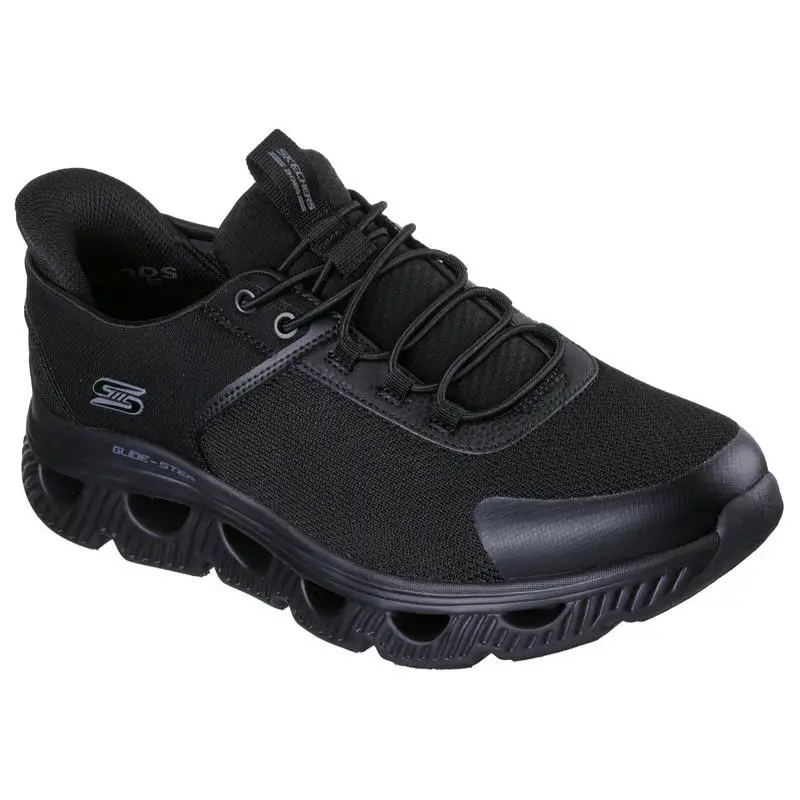 Mens Skechers Slip Ins Bobs Sport Arc Waves Slick Turn Black Knit Shoes