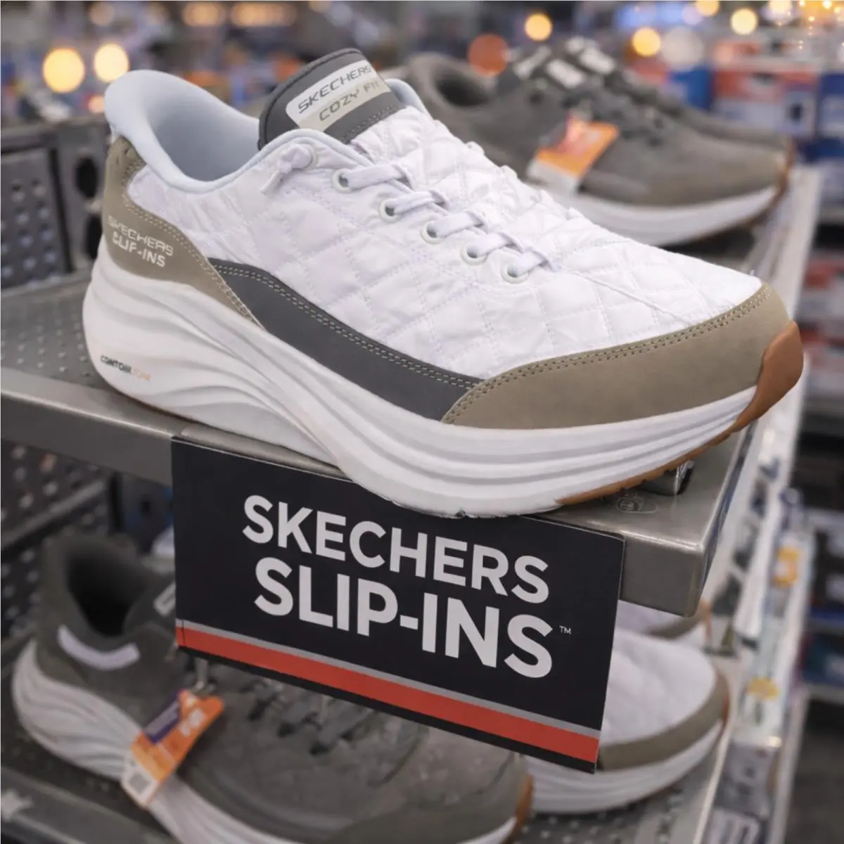 Mens Skechers Slip-ins Contour Foam - Cozy Fit White Taupe