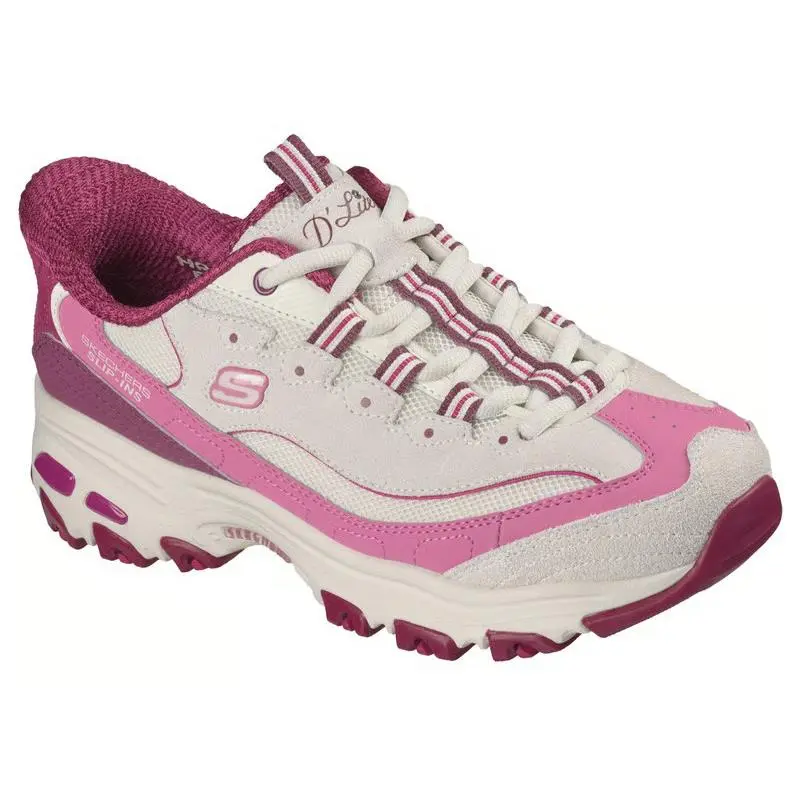 Womens Skechers Slip Ins D`lites Vintage Haze Off White Pink Suede Shoes