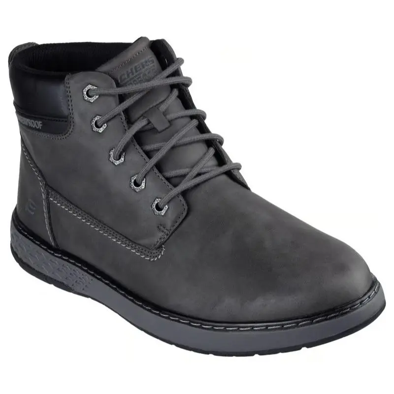 Mens Skechers Waterproof Relaxed Fit Garlan Deno Charcoal Leather Shoes