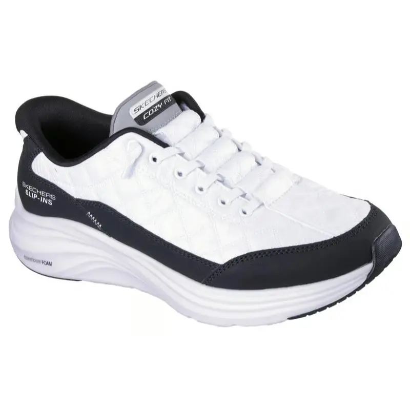 Mens Skechers Slip Ins Contour Foam Cozy Fit White Black Fabric Shoes
