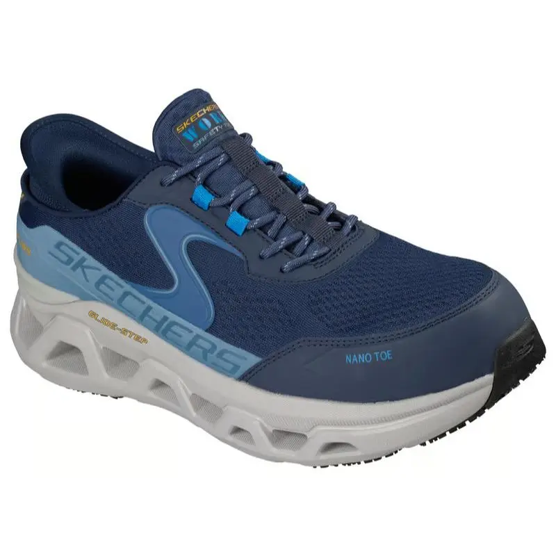Mens Skechers Slip Ins Work Slip Resistant Glide Step Altus Navy Blue Mesh