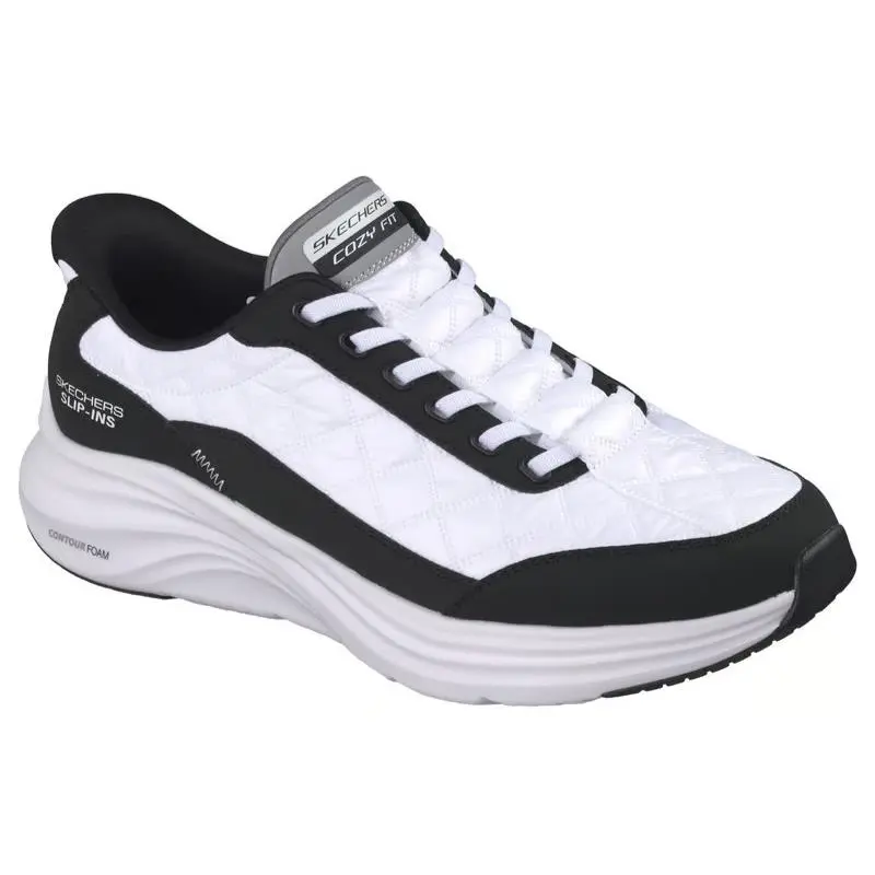 Mens Skechers Slip Ins Contour Foam Cozy Fit Ohtro White Black Fabric Shoes