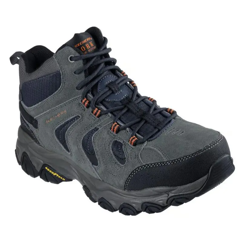 Mens Skechers Work After Burn M. Fit 2.0 Zibiax Charcoal Orange Leather