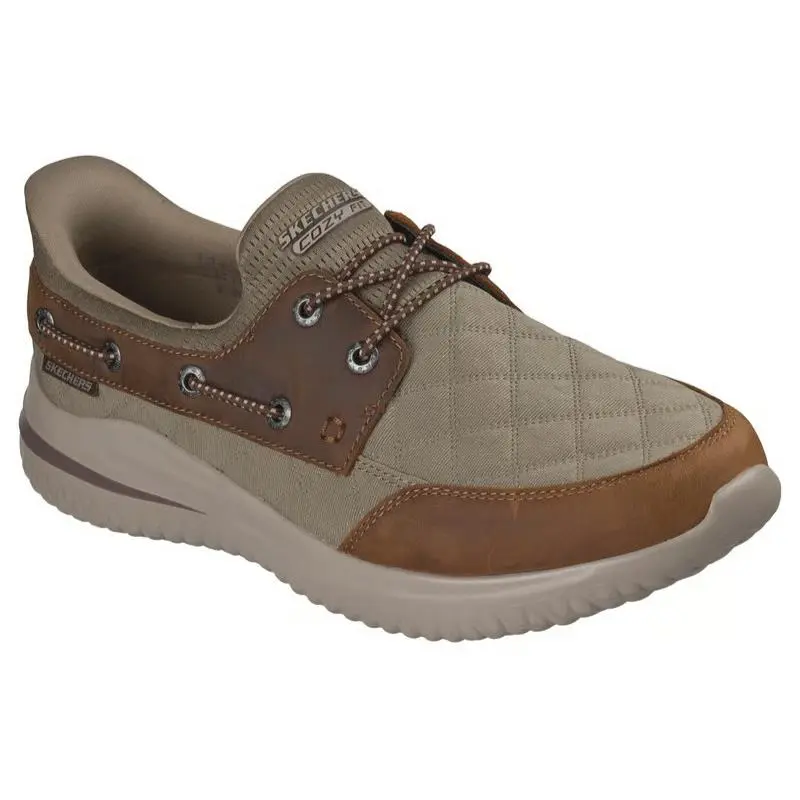 Mens Skechers Slip Ins Delson 3.0 Cozy Fit Skipper Taupe Brown Woven Shoes