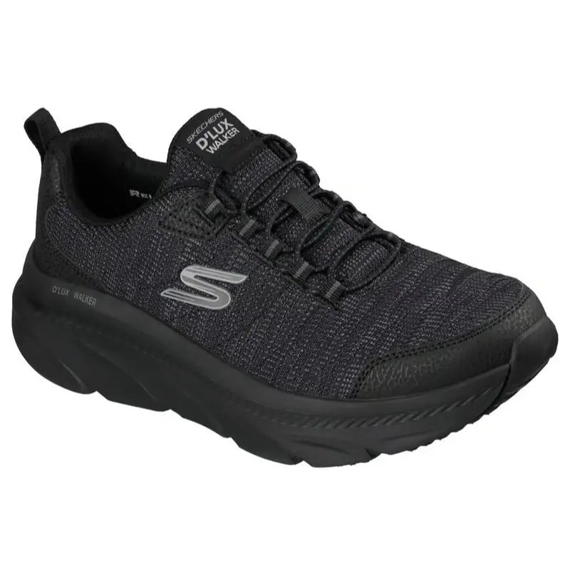 Mens Skechers Relaxed Fit D`lux Walker 2.0 Brexon Black Knit Shoes