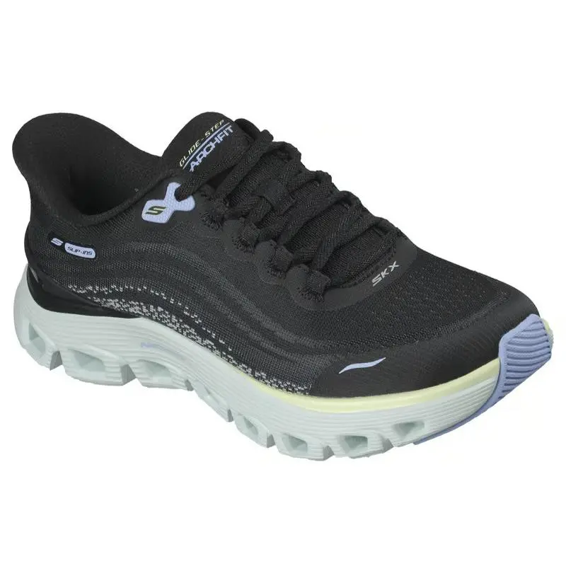Womens Skechers Slip Ins Arch Fit Glide Step Wave Black Turqoise Mesh Shoes