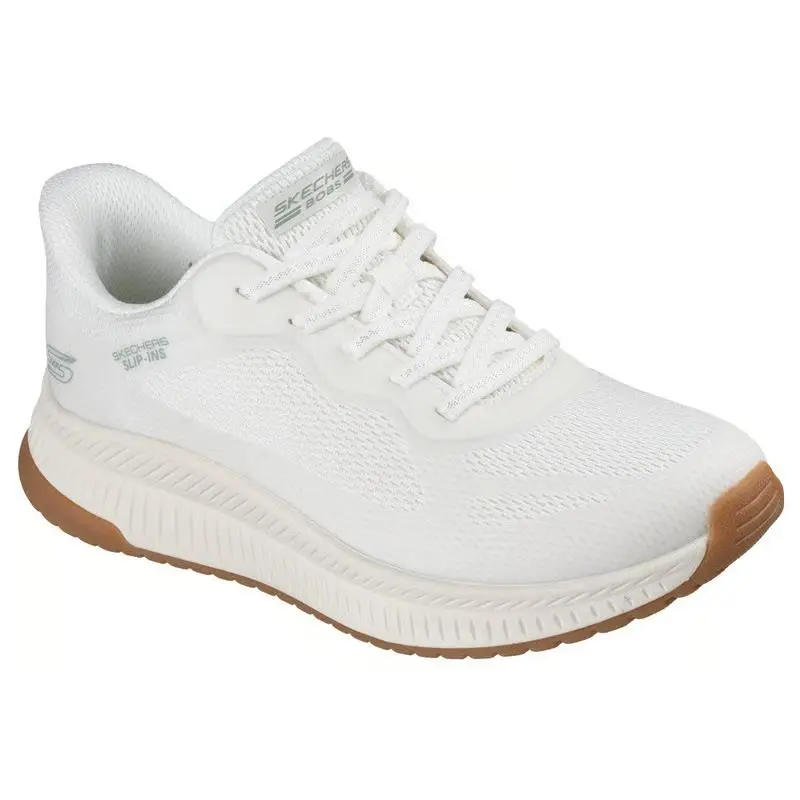 Womens Skechers Slip Ins Bobs Squad 4 Staple Look White Mesh Shoes - White