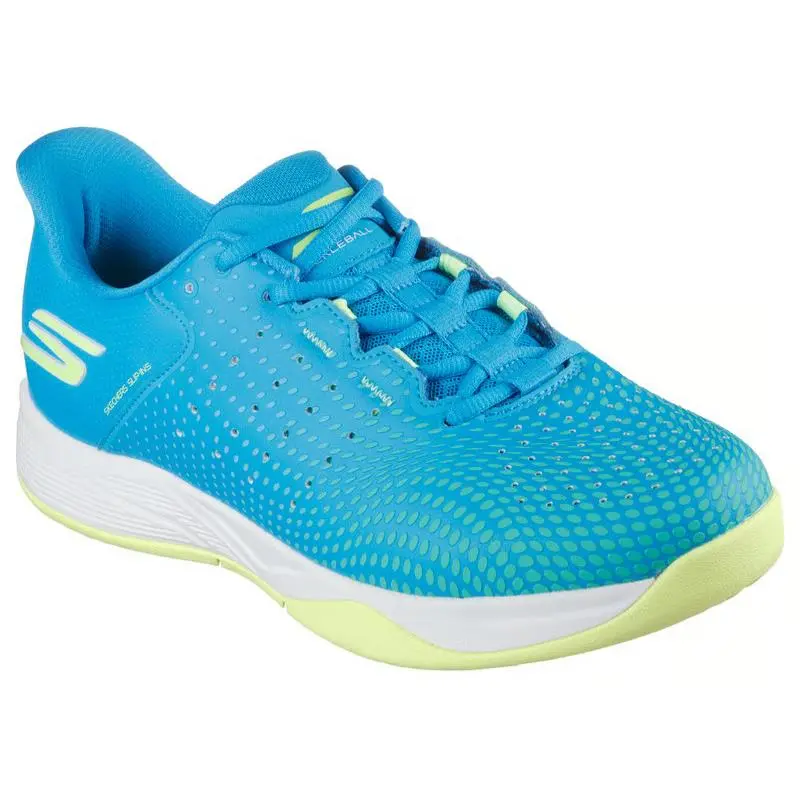 Mens Skechers Slip Ins Relaxed Fit Viper Court Reload Blue Lime Mesh Shoes - Blue