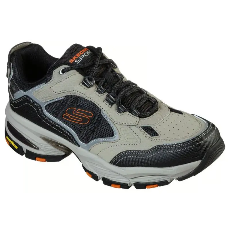 Mens Skechers Vigor 3.0 Taupe Black Leather Shoes - Black
