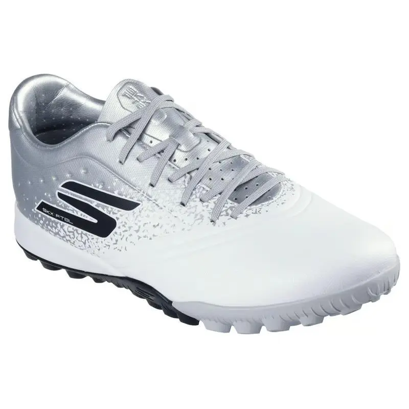 Mens Skechers Razor 1.5 Academy TF White Silver Fabric Shoes