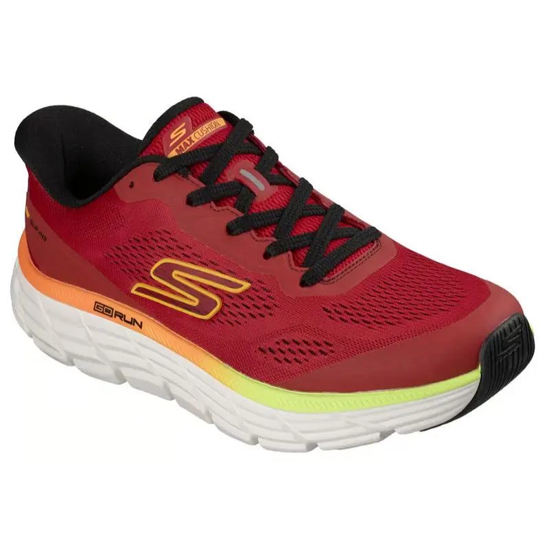 Mens Skechers Slip Ins Max Flex Red Black Mesh Shoes