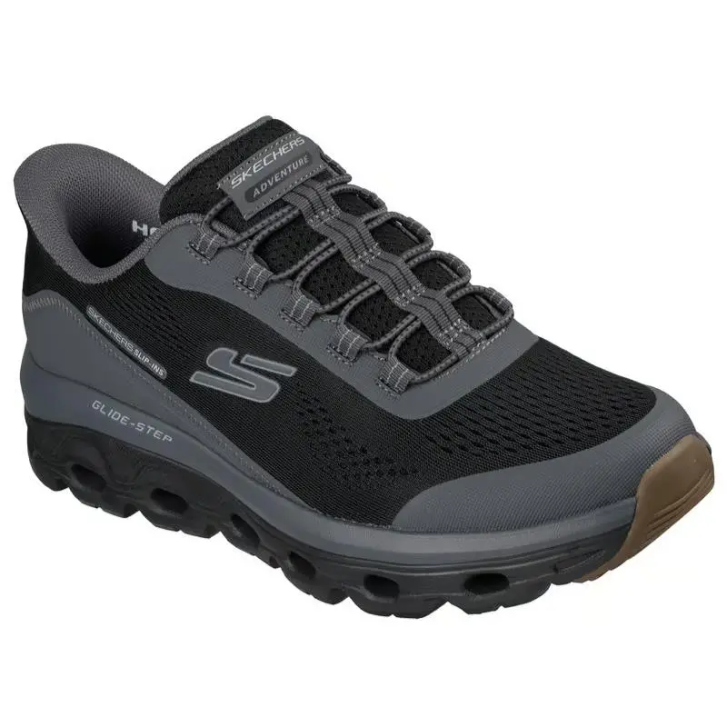 Mens Skechers Slip Ins Glide Step Sole Glover Peak Black Charcoal Mesh Shoes - Black
