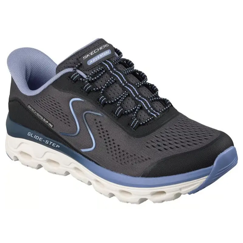 Womens Skechers Slip Ins Glide Step Sole Black Blue Mesh Shoes
