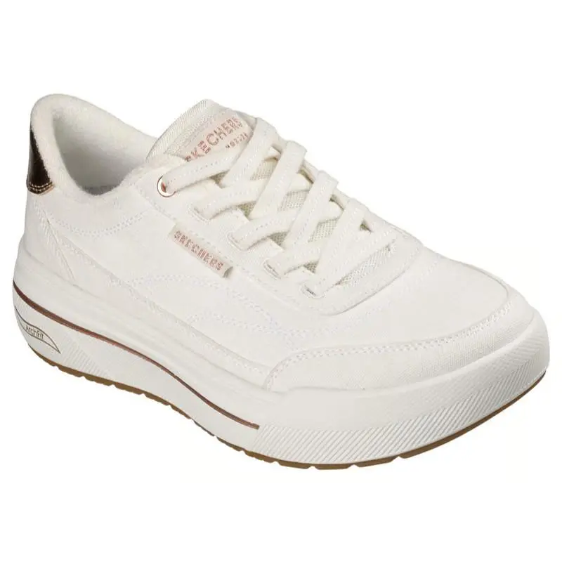 Womens Skechers Arch Fit Arcade HI Moving Along White Canvas Shoes