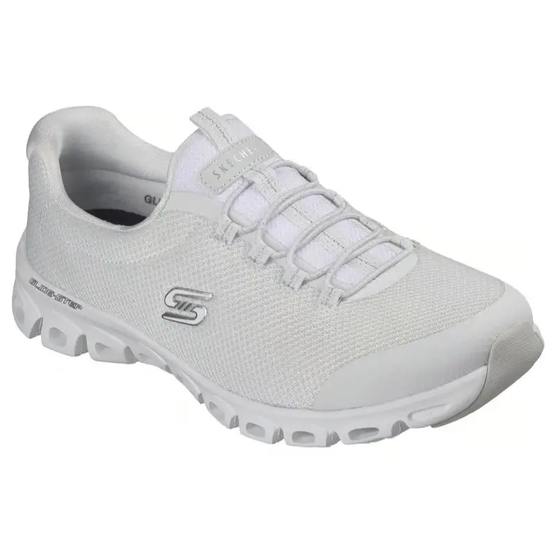 Womens Skechers Glide Step Glistened White Mesh Shoes