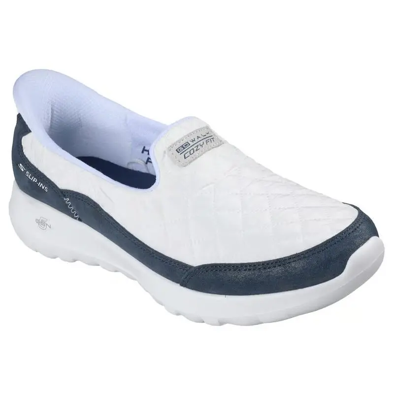 Womens Skechers Slip Ins GO Walk Joy Cozy Fit Easy White Navy Leather Shoes