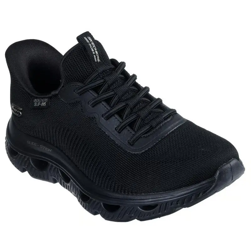 Womens Skechers Slip Ins Bobs Sport Arc Waves Black Knit Shoes
