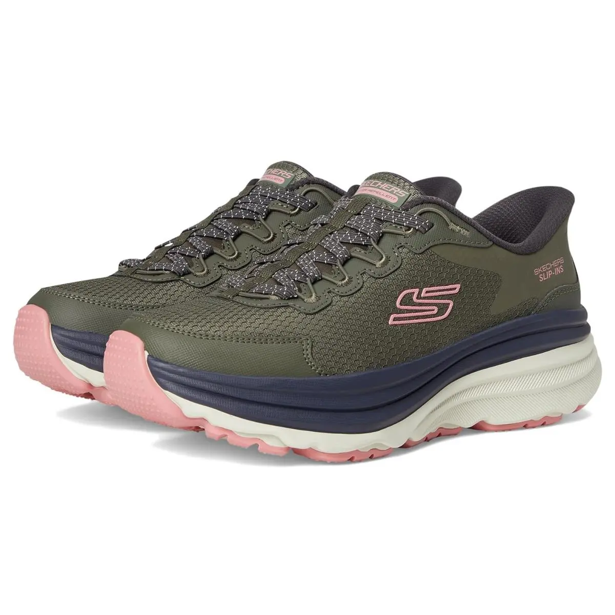 Woman`s Shoes  Max Cushioning Zirrus Hands Free Slip-ins Olive Pink by Skechers