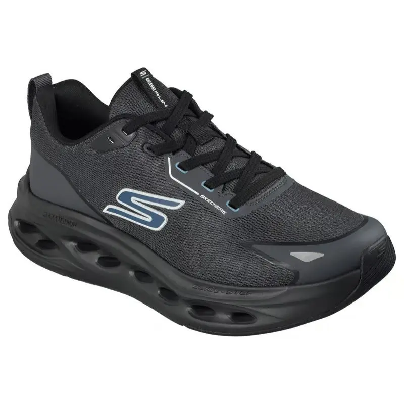 Mens Skechers Max Cushioning Glide Step Tukker Black Blue Mesh Shoes