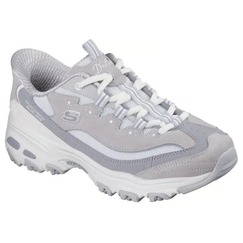 Womens Skechers Slip Ins D`lites Vintage Haze White Gray Suede Shoes