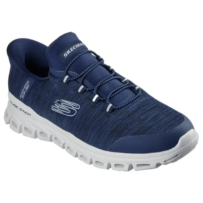 Mens Skechers Slip Ins Glide Step Zefyr Navy Heathered Jersey Shoes