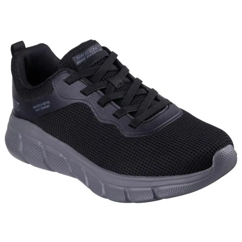 Mens Skechers Bobs Sport B Flex Arch Comfort Edge Black Mesh Shoes