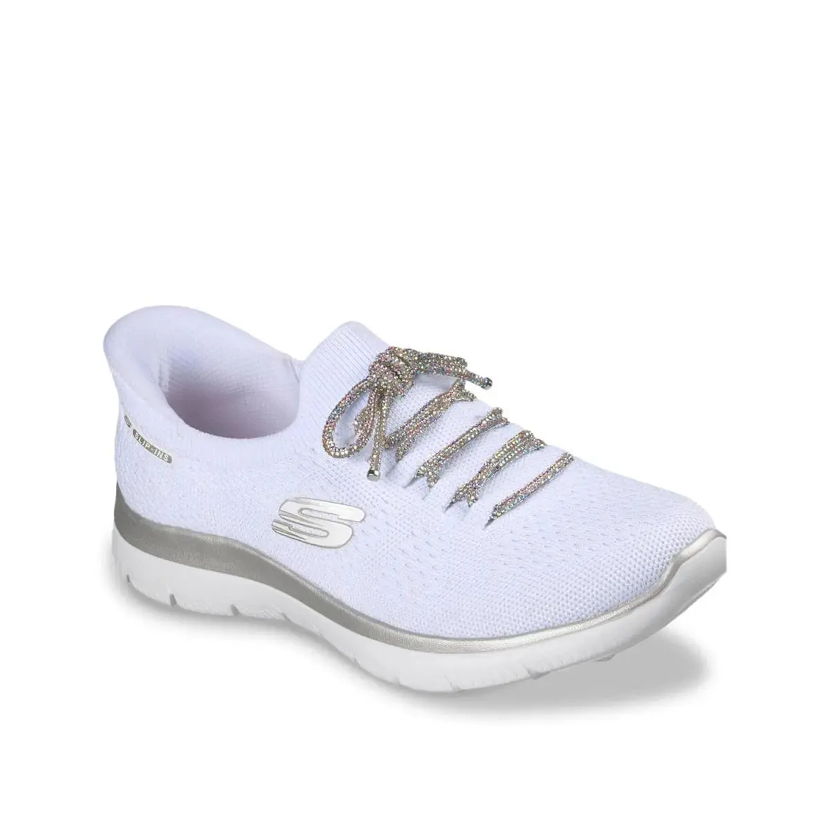 Woman`s Athleisure Skechers Hands Free Slip - White/Silver