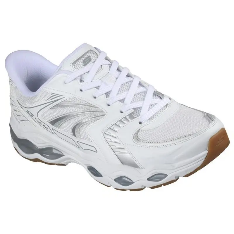 Mens Skechers Slip Ins Skech Gel White Silver Mesh Shoes
