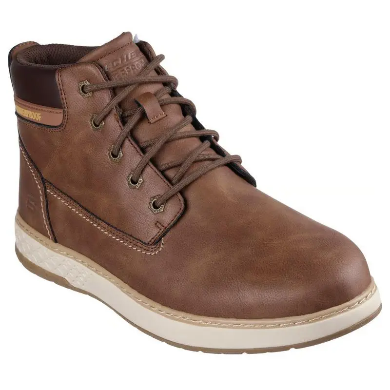 Mens Skechers Waterproof Relaxed Fit Garlan Deno Brown Leather Shoes