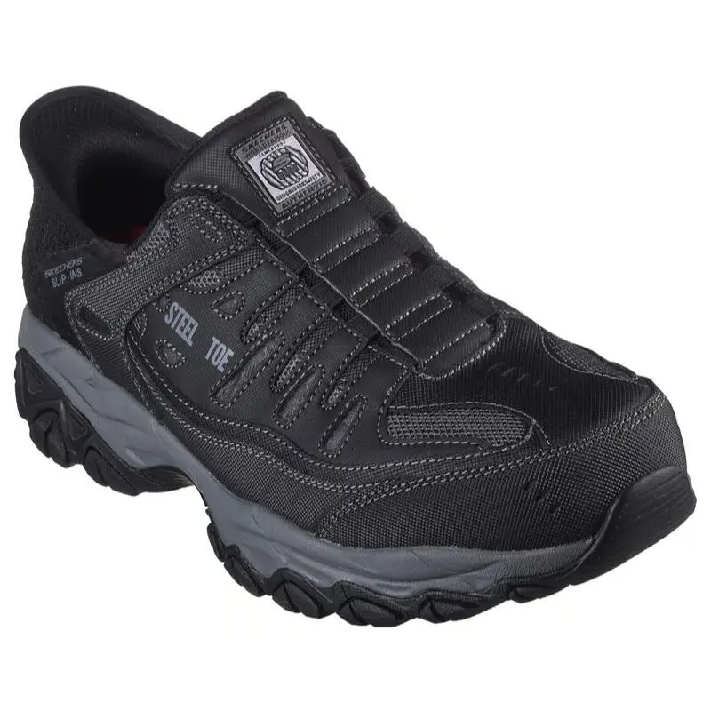 Mens Skechers Slip Ins Work Cankton Faison Black Leather Shoes