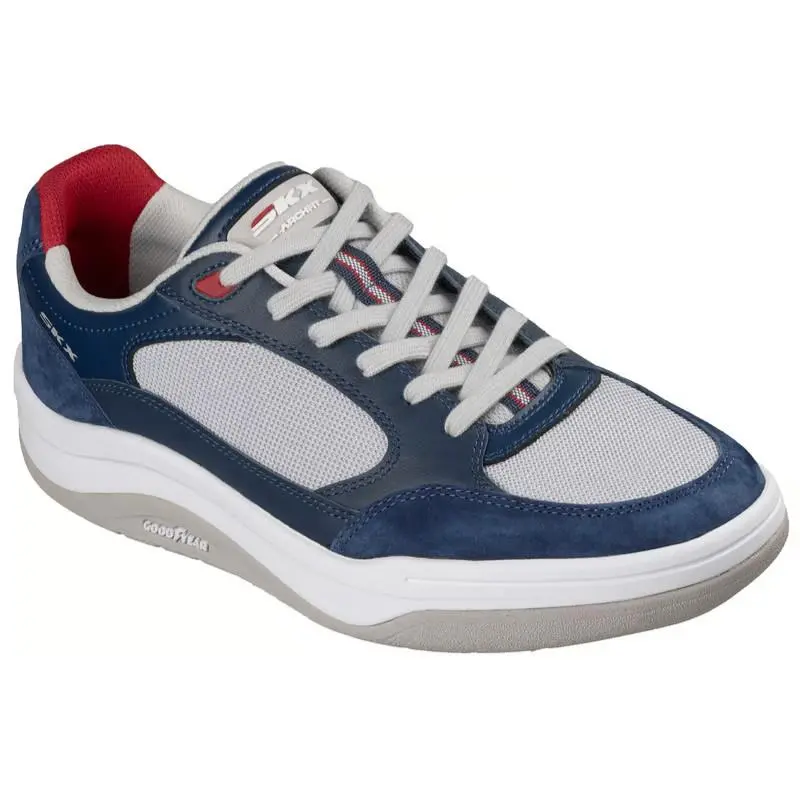 Mens Skechers Arch Fit Wave Navy Red Suede Shoes