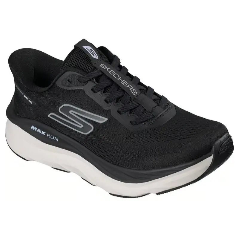Mens Skechers Slip Ins Max Run Black White Mesh Shoes