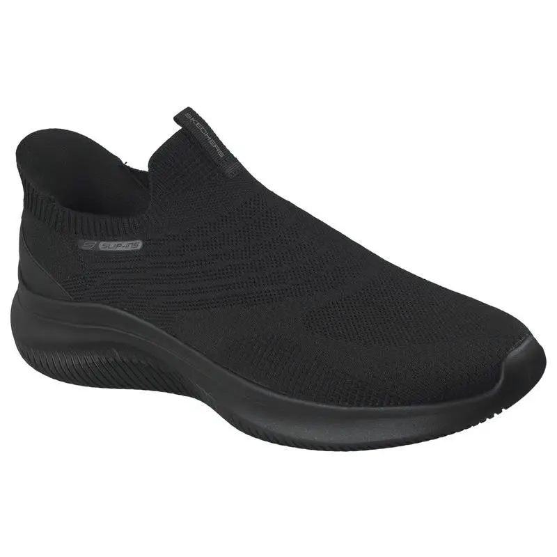 Mens Skechers Slip Ins Ultra Flex 4.0 Calavera Black Knit Shoes - Black